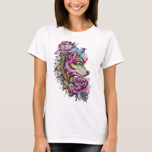 Farbenfrohe Wolf-Shirt T-Shirt