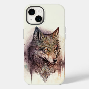 Farbenfrohe Wolf und Florals Wasserfarbe Natur Case-Mate iPhone 14 Hülle