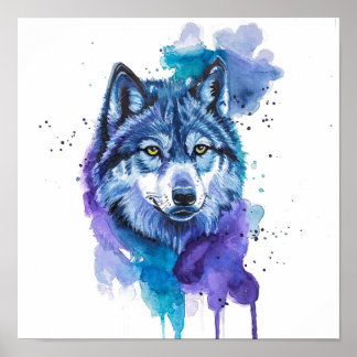 Farbenfrohe Wolf Wasserfarben Kunst, Geist und Nat Poster