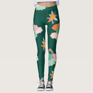 Farbenfrohe Wolken Regenbogen Nahtloses Muster Leggings