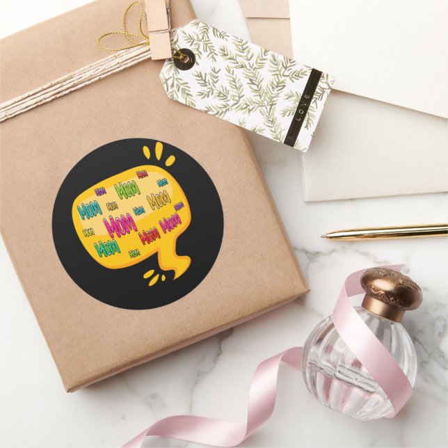 Farbenfrohe Word-Mama mit Gedankenblase Runder Aufkleber (Schenken)