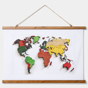 Farbenfrohe World Map Tapestes Wandteppich Mit Holzrahmen