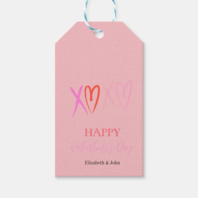 Farbenfrohe "XOXO" Herz Valentinstag Geschenkanhänger (Vorderseite)