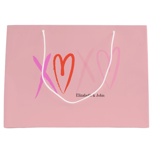 Farbenfrohe "XOXO" Herz Valentinstag Große Geschenktüte (Vorderseite)