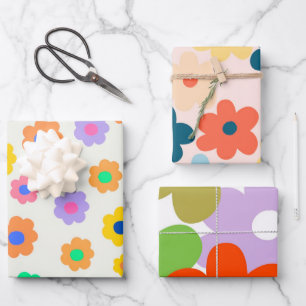 Farbenfrohe Y2K-Blume-Indie-Muster Geschenkpapier Set