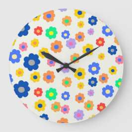 Farbenfrohe Y2K-Blume-Indie-Muster Große Wanduhr