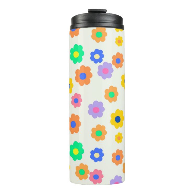 Farbenfrohe Y2K-Blume-Indie-Muster Thermosbecher (Vorderseite)