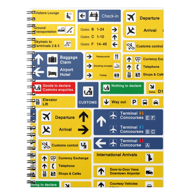 Farbenfrohe Yellow Blue Airport Signards Notizblock (Vorderseite)
