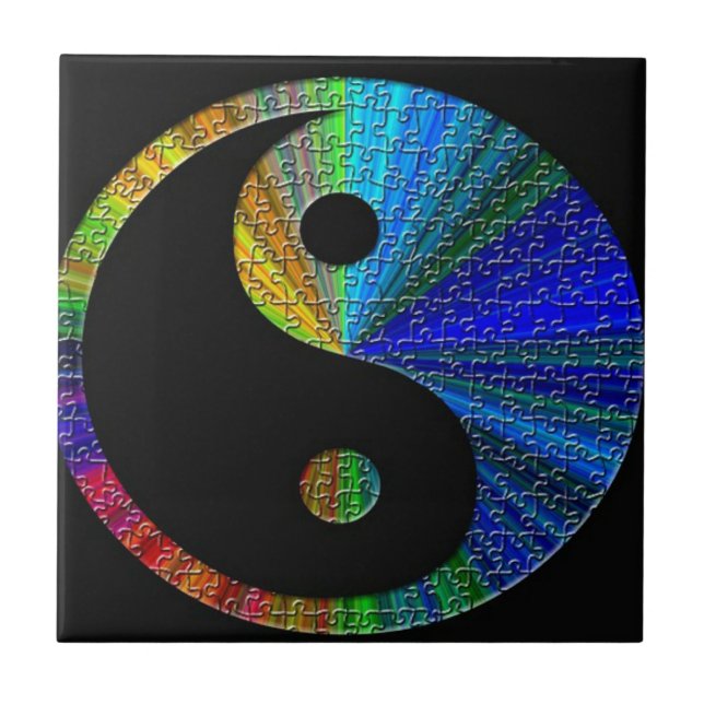 Farbenfrohe Yin and Yang Puzzle Fliese (Vorderseite)