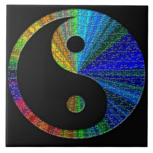 Farbenfrohe Yin and Yang Puzzle Fliese