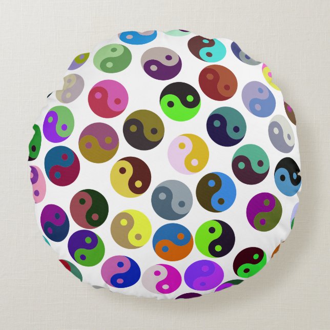 Farbenfrohe Ying Yang Pattern Rundes Kissen (Vorderseite)