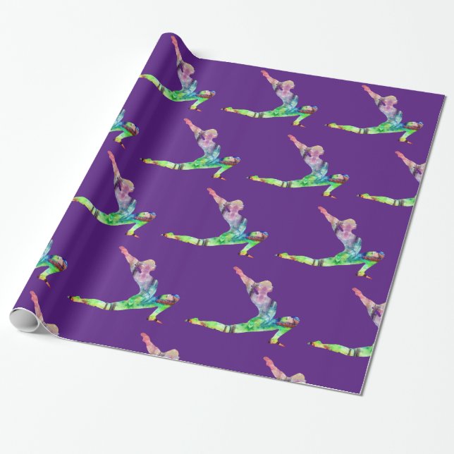 Farbenfrohe Yoga-Stretchposition Geschenkpapier (Ungerollt)