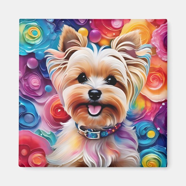 Farbenfrohe Yorkie Magnet zu Brighen (Vorne)
