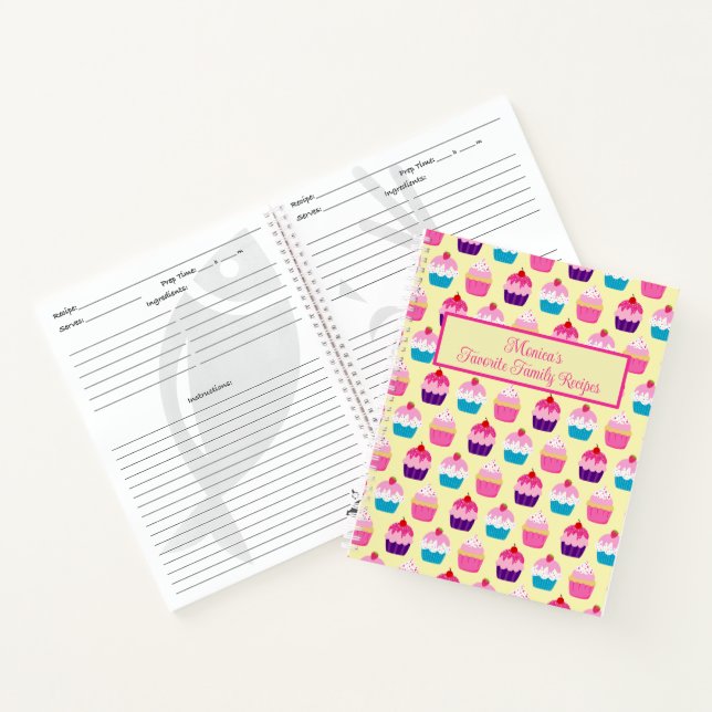 Farbenfrohe Yummy Cupcakes-Muster auf gelbem Noteb Notizbuch (Innenseite)