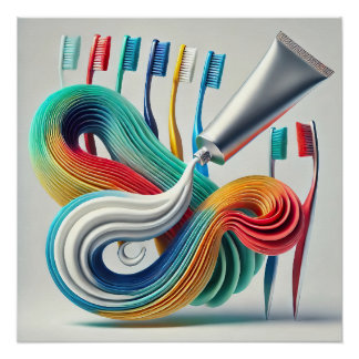 Farbenfrohe Zahnpasta & Zahnbürste Abstrakte Kunst Poster