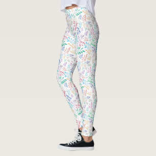 Farbenfrohe, zarte Blattmuster Leggings