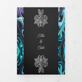 Farbenfrohe Zauberhochzeit Dreifach Gefaltete Einladung