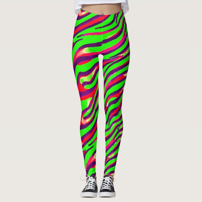 Farbenfrohe Zebra-Druckleiste Abstraktes Muster Leggings (Vorderseite)