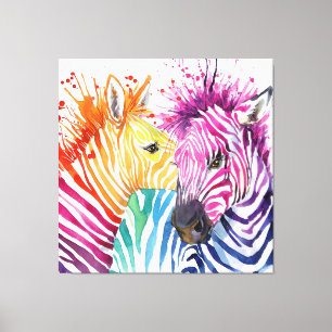 Farbenfrohe Zebras Grosse Aquarelle Art Canvas Dru Leinwanddruck
