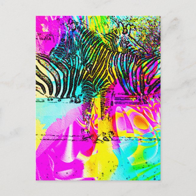 Farbenfrohe Zebras Postkarte (Vorderseite)
