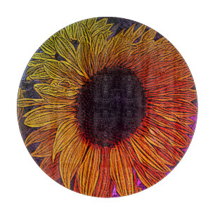 farbenfrohe zeitgenössische große gelbe Sonnenblum Schneidebrett