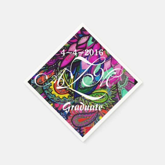 Farbenfrohe Zen Tangle Monogram Napkins Serviette (Ecke)