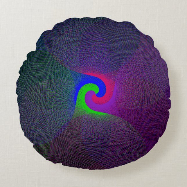 Farbenfrohe, zentrierte geometrische Rundkissen Rundes Kissen (Vorderseite)