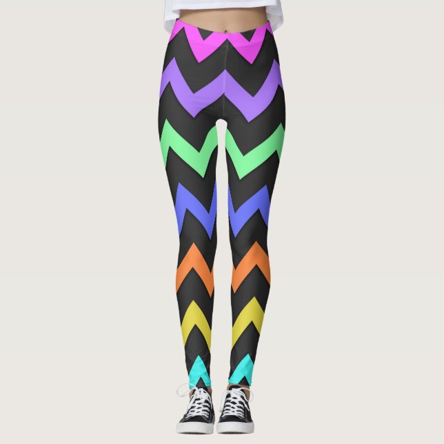 Farbenfrohe Zickzack lebendige Coole Sommerkulisse Leggings (Vorderseite)