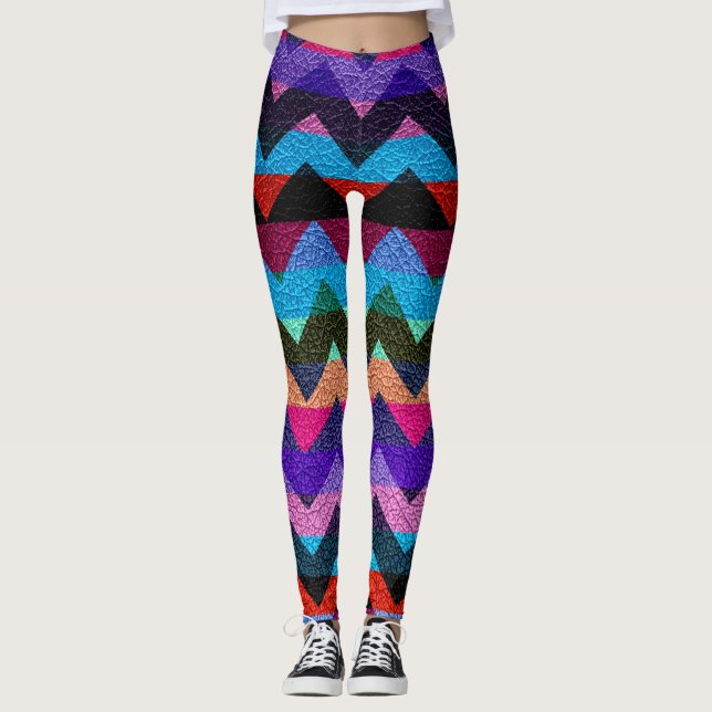 Farbenfrohe Zickzack moderne Leder #10 Leggings (Vorderseite)