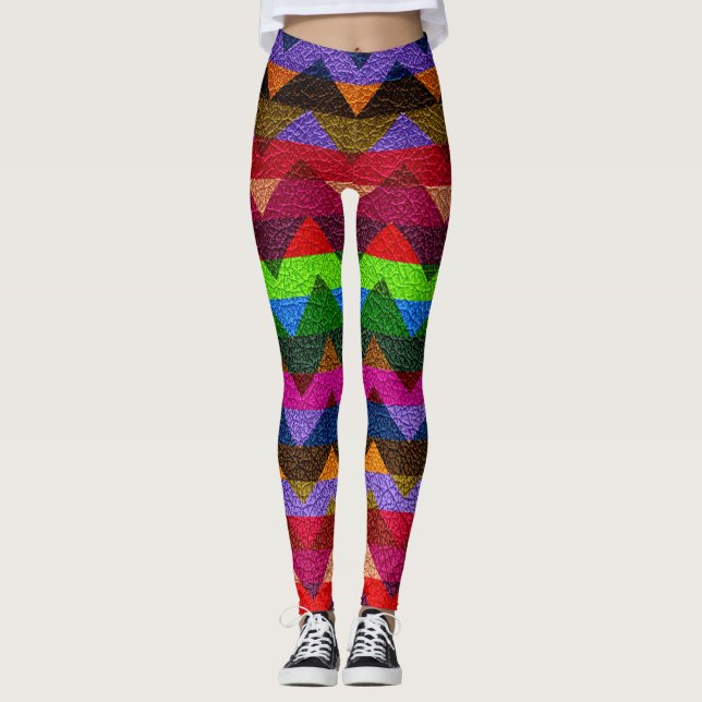 Farbenfrohe Zickzack moderne Leder #21 Leggings (Vorderseite)