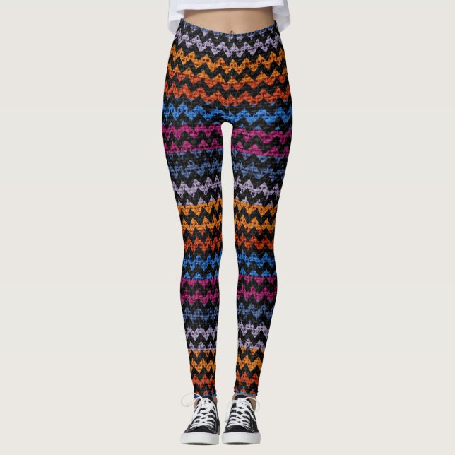 Farbenfrohe Zickzack Musterschablone Leggings (Vorderseite)