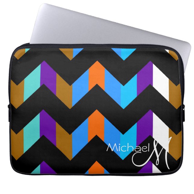 Farbenfrohe Zickzack Zigzag Muster Custom Monogram Laptopschutzhülle (Vorderseite)