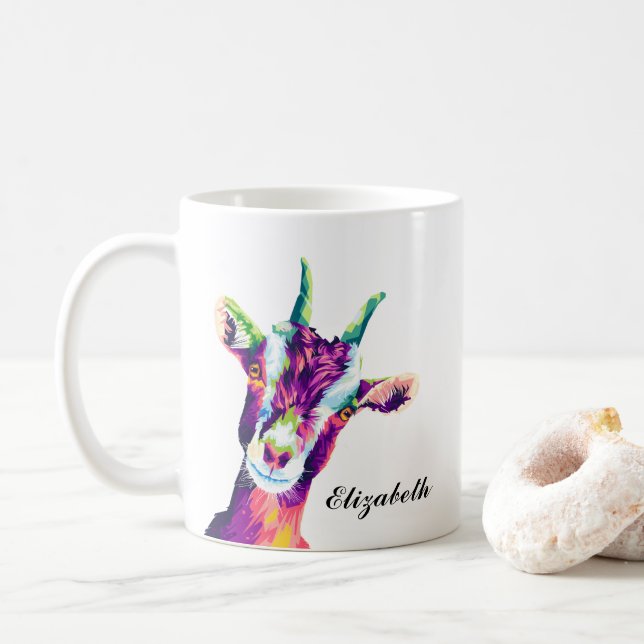 Farbenfrohe Ziege Pop Art Personalisiert Kaffee Ta Kaffeetasse (Mit Donut)