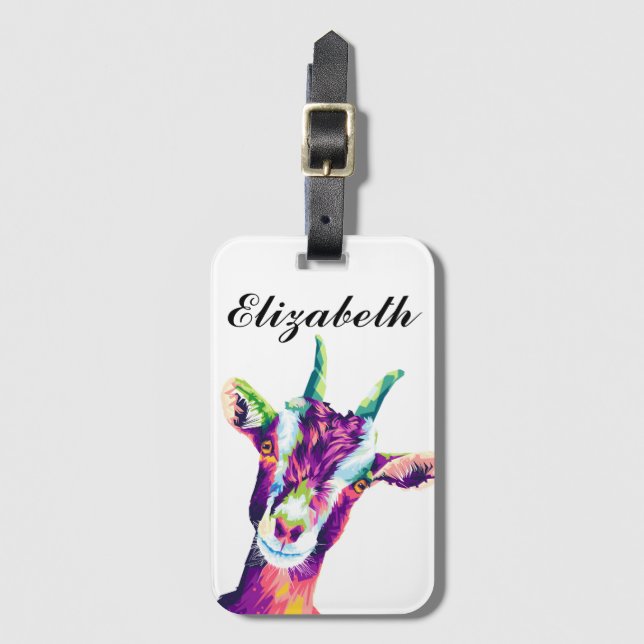 Farbenfrohe Ziege Pop Art Personalisierte Gepäckma Gepäckanhänger (Vorderseite Vertikal)