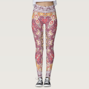 Farbenfrohe Zierdoodle: Symmetrisches Spitzenmuste Leggings