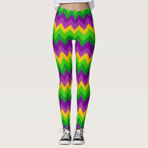 Farbenfrohe Zig Zag Streifen Mardi Gras Karneval P Leggings