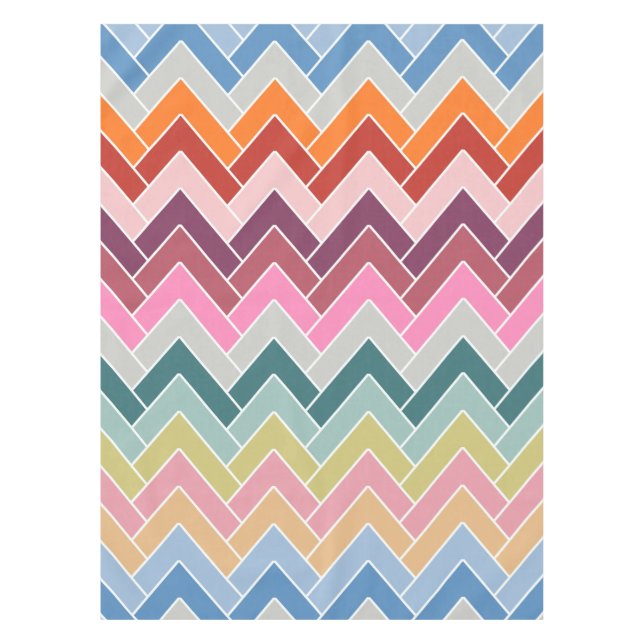 Farbenfrohe Zigzag Retro Zickzack Tischdecke (Vorderseite)