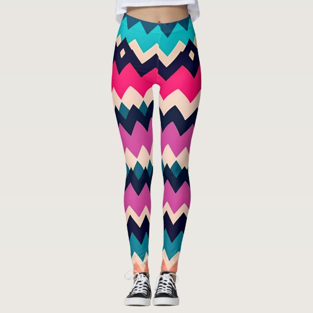Farbenfrohe Zigzag Zickzack Muster Leggings (Vorderseite)