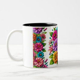 Farbenfrohe Zinnia & Cosmos Mix Zweifarbige Tasse