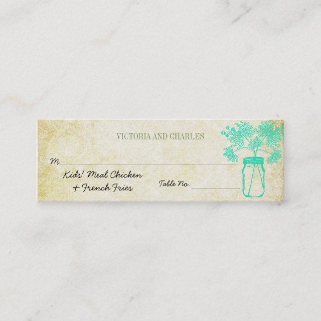 Farbenfrohe Zinnia Mason Jar Wild Blume Wedding Me Mini Visitenkarte (Vorderseite)