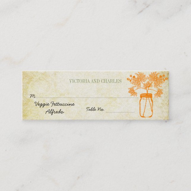 Farbenfrohe Zinnia Mason Jar Wild Blume Wedding Me Mini Visitenkarte (Vorderseite)