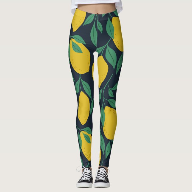 Farbenfrohe Zitronen: Handgezogene Dynamik. Leggings (Vorderseite)