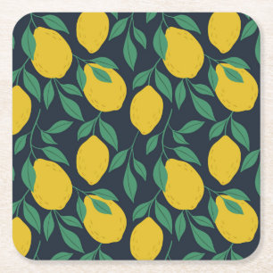 Farbenfrohe Zitronen: Handgezogene Dynamik. Rechteckiger Pappuntersetzer