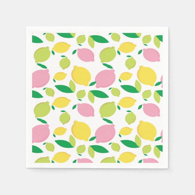 Farbenfrohe Zitronen Rosa gelbe Limonade Serviette (Vorderseite)