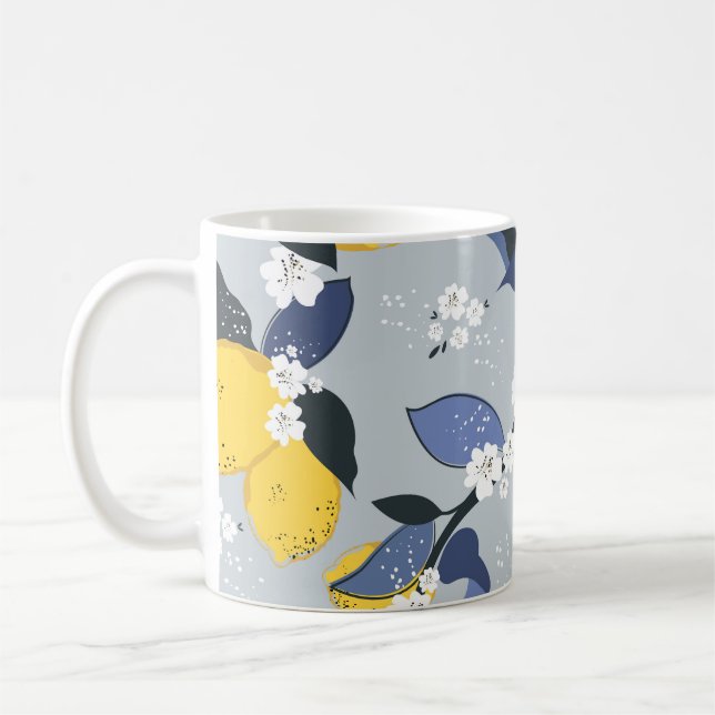 Farbenfrohe Zitronen: Zitrusblumenmuster Kaffeetasse (Links)