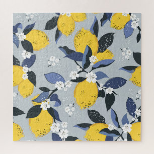 Farbenfrohe Zitronen: Zitrusblumenmuster Puzzle