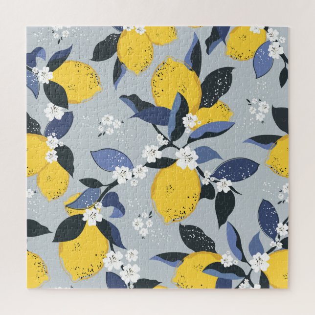 Farbenfrohe Zitronen: Zitrusblumenmuster Puzzle (Vertikal)