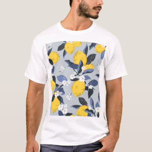 Farbenfrohe Zitronen: Zitrusblumenmuster T-Shirt