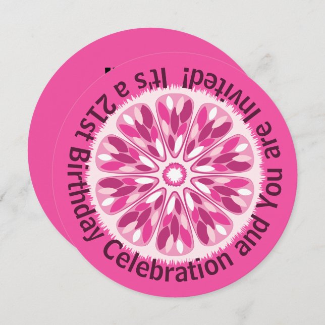 Farbenfrohe Zitrusfrüchte Slice Pink Lemon Geburts Einladung (Vorne/Hinten)