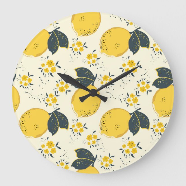 Farbenfrohe Zitrusfrüchte, Zitrone Blume. Große Wanduhr (Vorderseite)